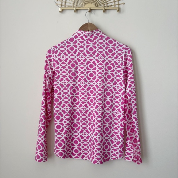 Icikuls 1/4 Zip Pullover Top Medium Golf Pink White - Picture 5 of 9